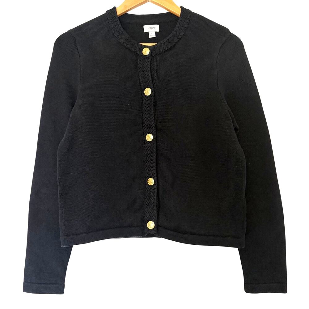 J.Crew Cotton Cardigan Sweater Lady Jacket Size S Black Gold Button Elegant